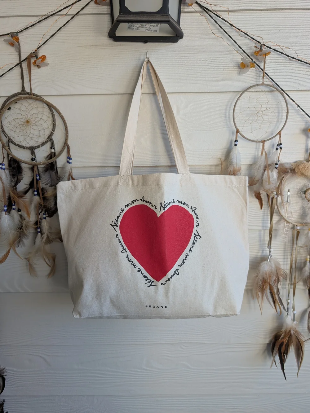 Sézane Canvas Tote Bag Red Heart Bonjour l'Amour